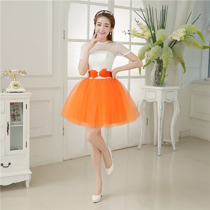 人気上昇 ミニドレス オレンジ スレンダーライン 可愛い 2次会