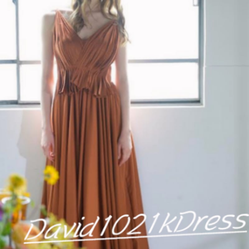 高品質！ パーティードレス テラコッタ色 背中見せ Vネック 人気上昇  