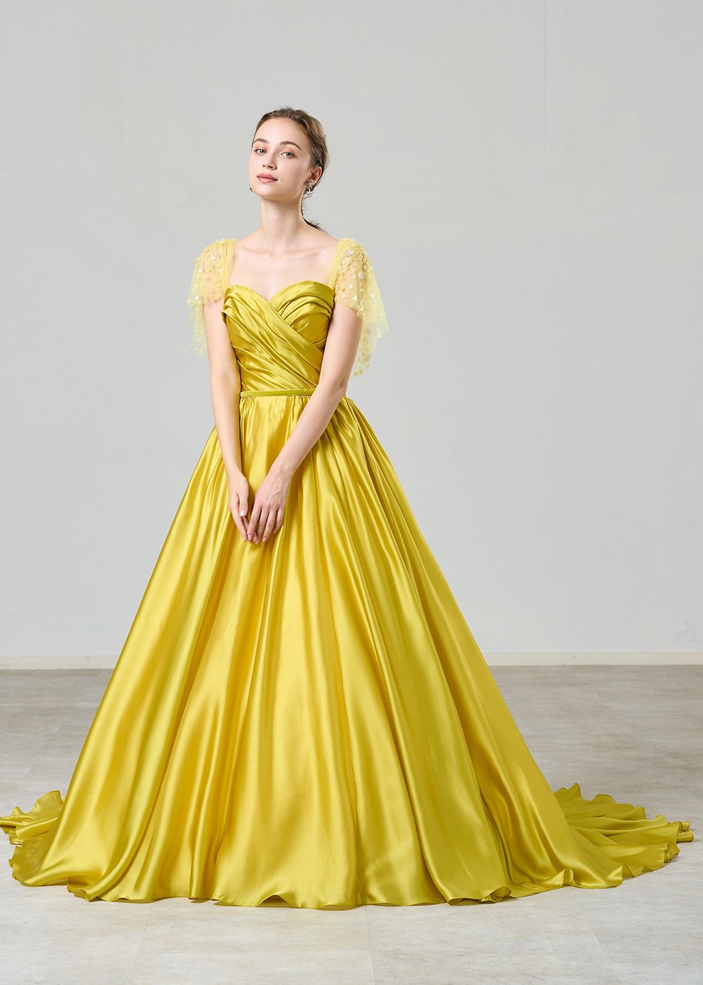 パーティードレス イエロー 取り外しオフショルダー ポンチョ キラキラ  