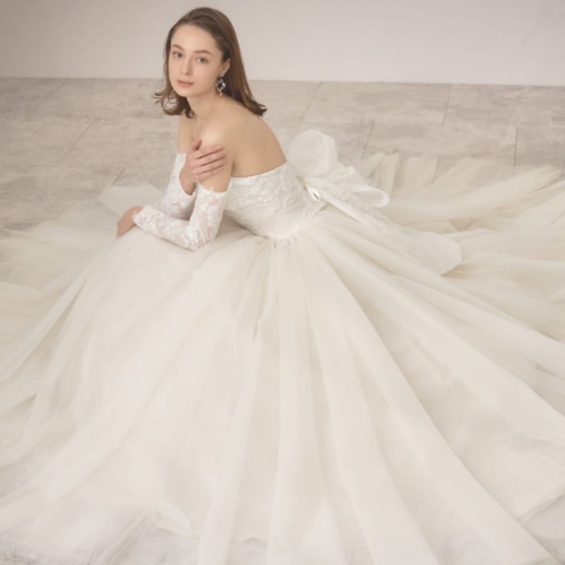 绮丽な ウエディングドレス ソフトチュール レース プリンセスライン