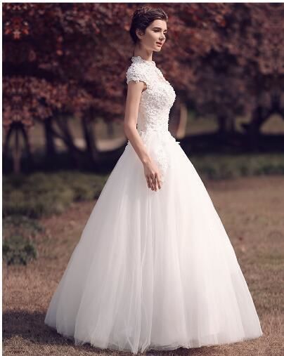 ウエディングドレス ホワイト 贅沢な総レース ビーズ/パールプリンセス  