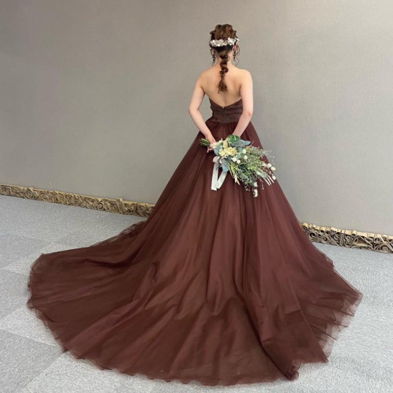 美品！ カラードレス コーヒーの色 ベアトップ 2次会 /挙式/前撮り  