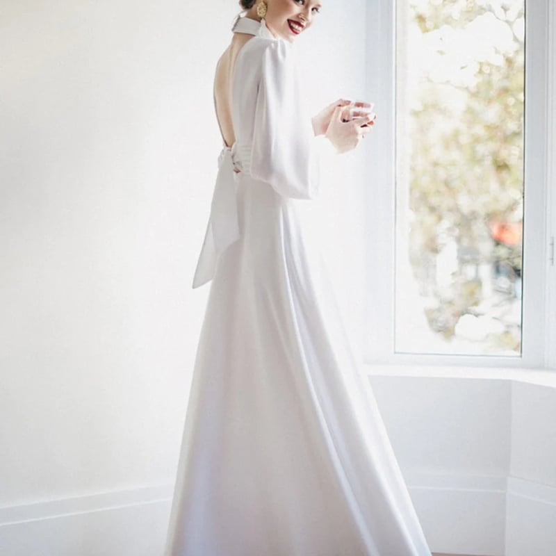 パーティードレス ロングスリーブ バックレス 2次会/合コン/デート  