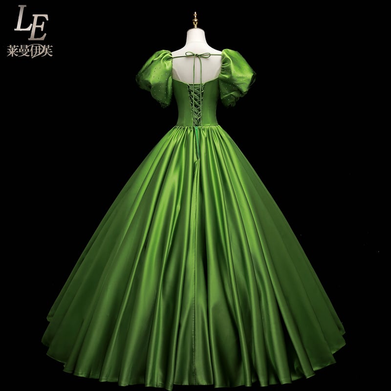 高品質！パーティードレス 緑 スクエアネック Disneyプリンセスライン