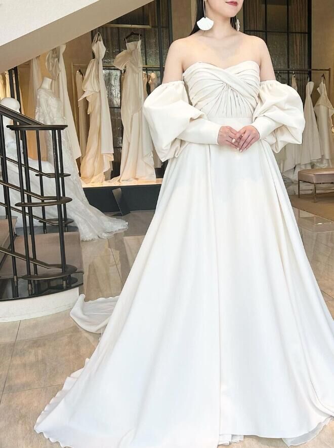 高品質！ パーティードレス 取り外し袖 マット生地 ベアトップ