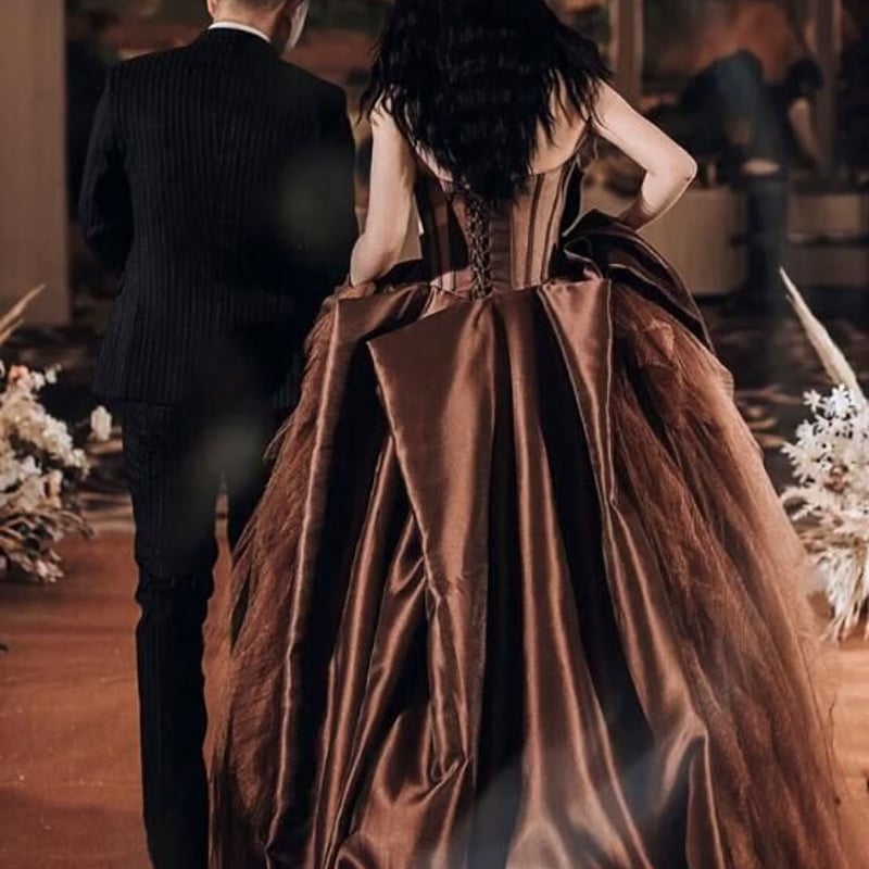 高品質！ベアトップ プリンセスライン カラードレス 可愛い コーヒーの  