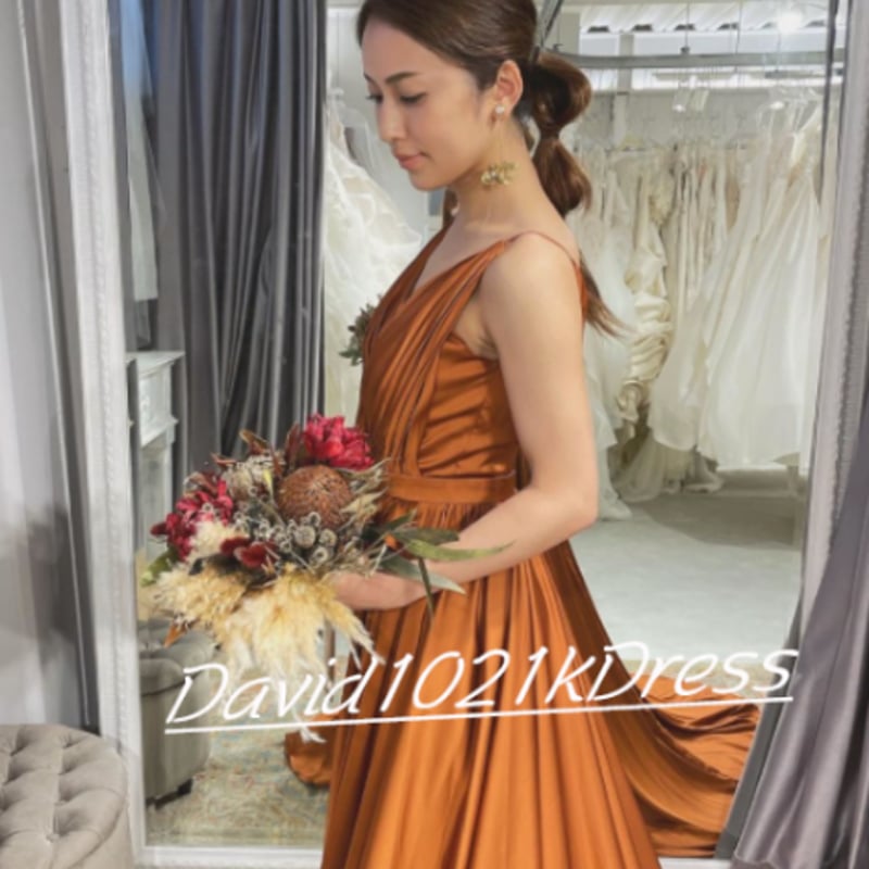 高品質！ パーティードレス テラコッタ色 背中見せ Vネック 人気上昇  