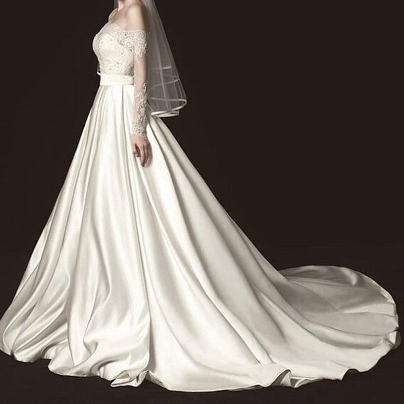 クラシカル オフショルダー 編み上げ 枝花刺繍 前撮り結婚式 憧れの  