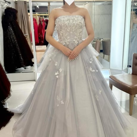 カラードレス  ブルーグレー   繊細なレース   ソフトチュール   編み上げ   ビスチェドレス  結婚式  前撮り