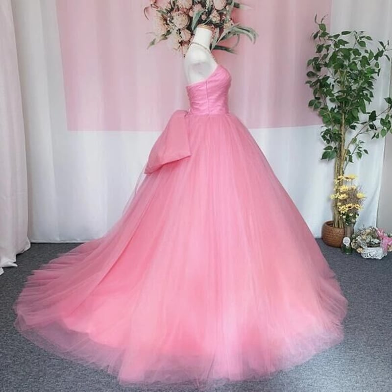 カラードレス ピンク バックレス ソフトチュール 前撮り 花嫁
