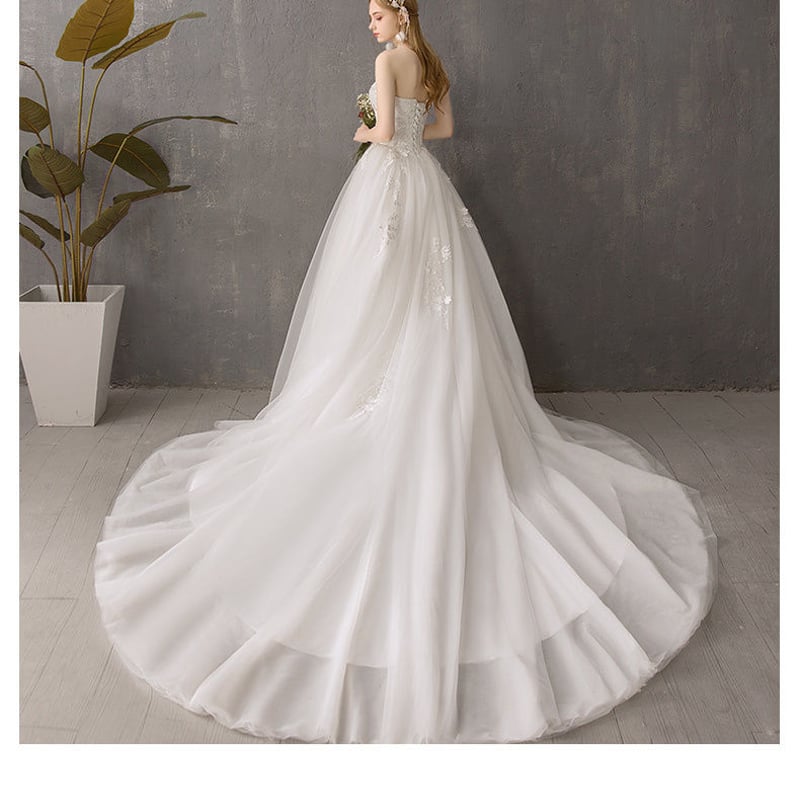 ウエディングドレス ホワイト 上質オーガンジー ベアトップ 高品質  