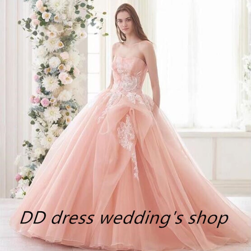 高品質！ カラードレス ピンクソフィア ベアトップ プリンセスライン