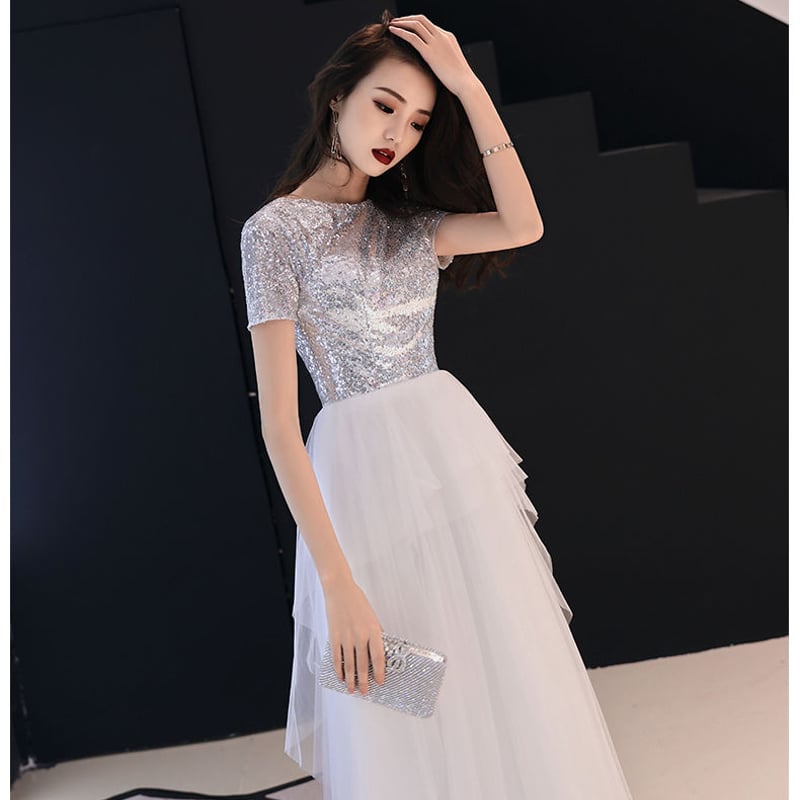 ウエディングドレス ホワイト ソフトチュール スパンコール Aライン