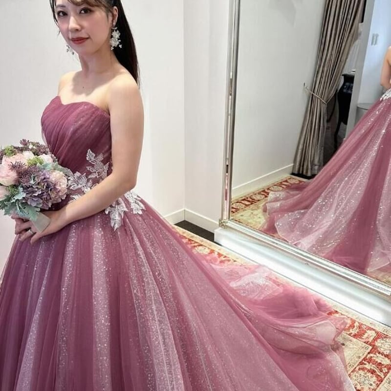 憧れのドレス 薄ピンク ピンク紫 キラキラチュール 優しい ブライダル  