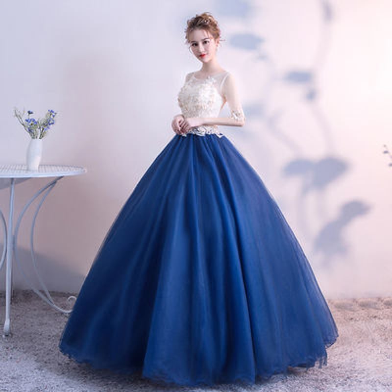 カラードレス 青/ブルー ソフトチュール タンクトップ 編み上げ