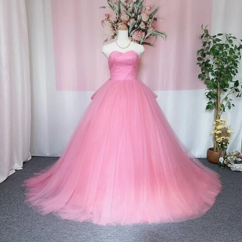 カラードレス ピンク バックレス ソフトチュール 前撮り 花嫁