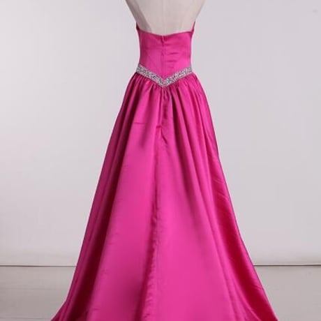 高品質！ パーティードレス ビビッドピンク ベアトップ 光沢サテン ロングドレス 結婚式/演奏会/ 前撮り 2次会