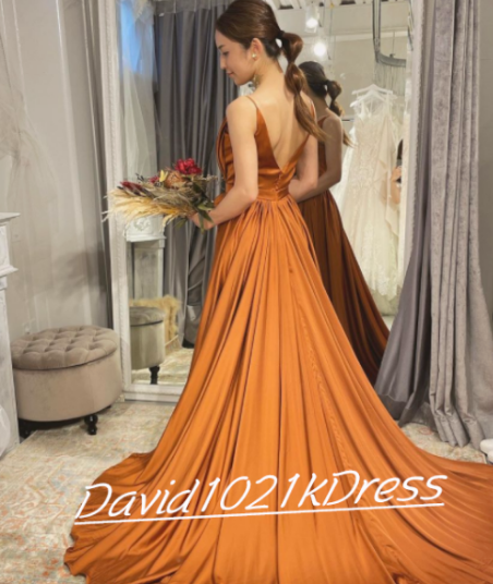 高品質！ パーティードレス テラコッタ色 背中見せ Vネック 人気