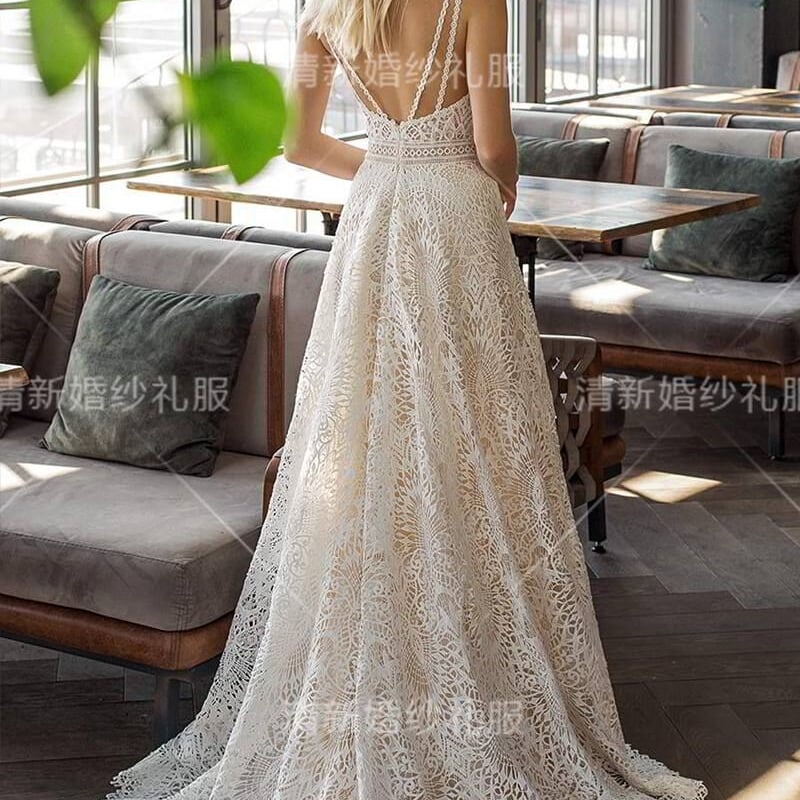 高品質！キャミソール 総レース ウエディングドレスオフホワイト  