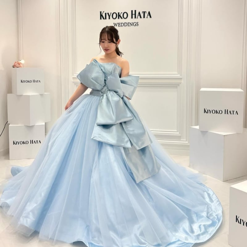 カラードレス オフショルダー リボン付き カラードレス オフショルダー リボン 爽やかで優しいブルー プリンセス