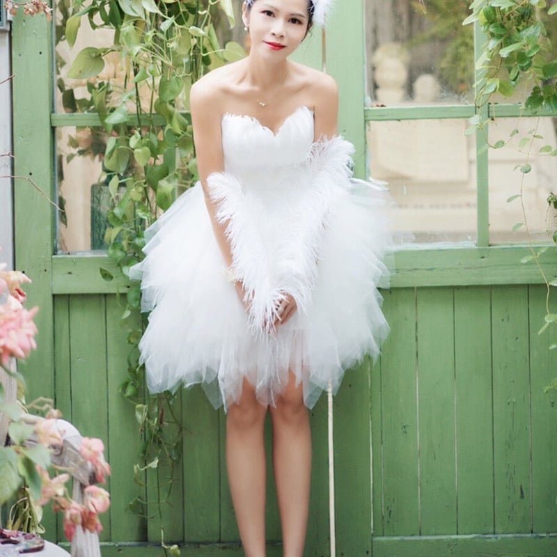 大人気上昇 ベアトップ パーティードレス オフホワイト ソフトチュール  