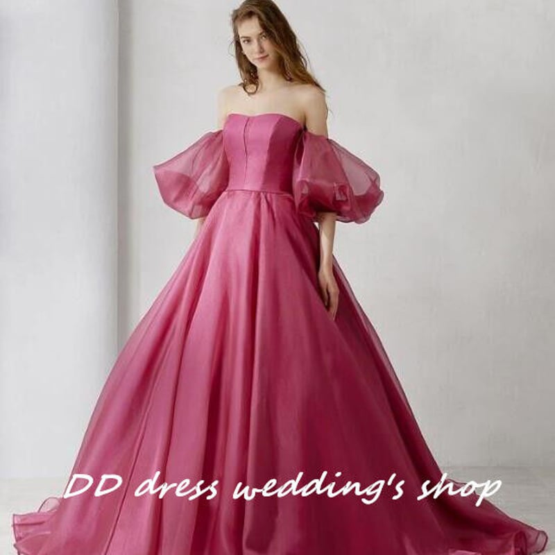 高品質！カラードレスチェリーピンク ベアトップ 2次会 挙式