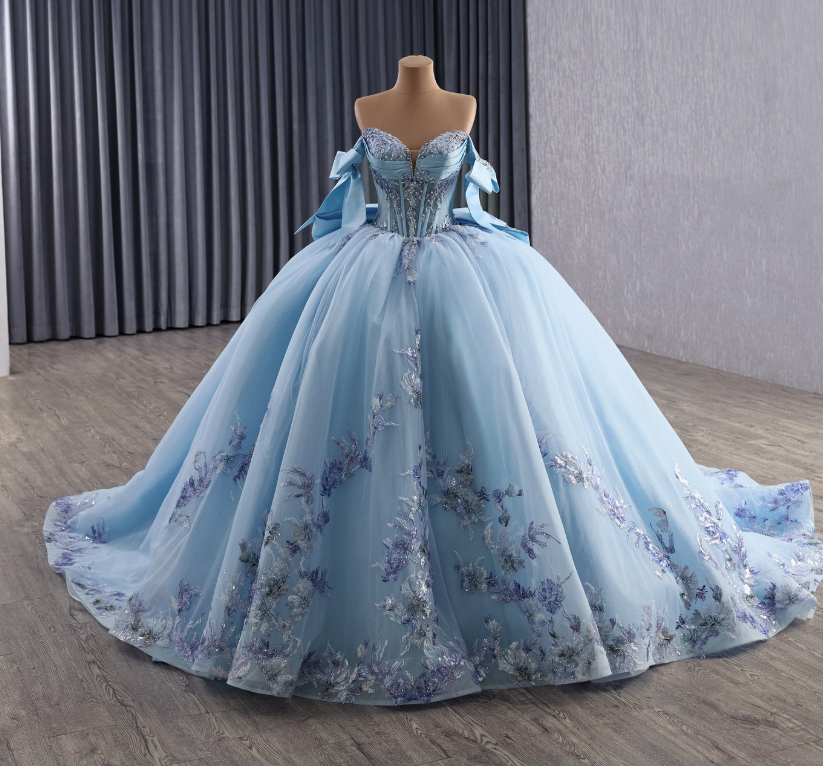 韓国風】オフショル ウェディングドレス✨グリッター×リボン／美品