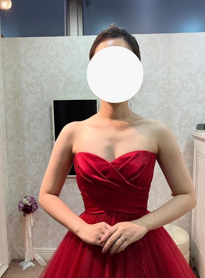 カラードレス ワインレッド ふっくら柔らかなバックリボン ベアトップ  