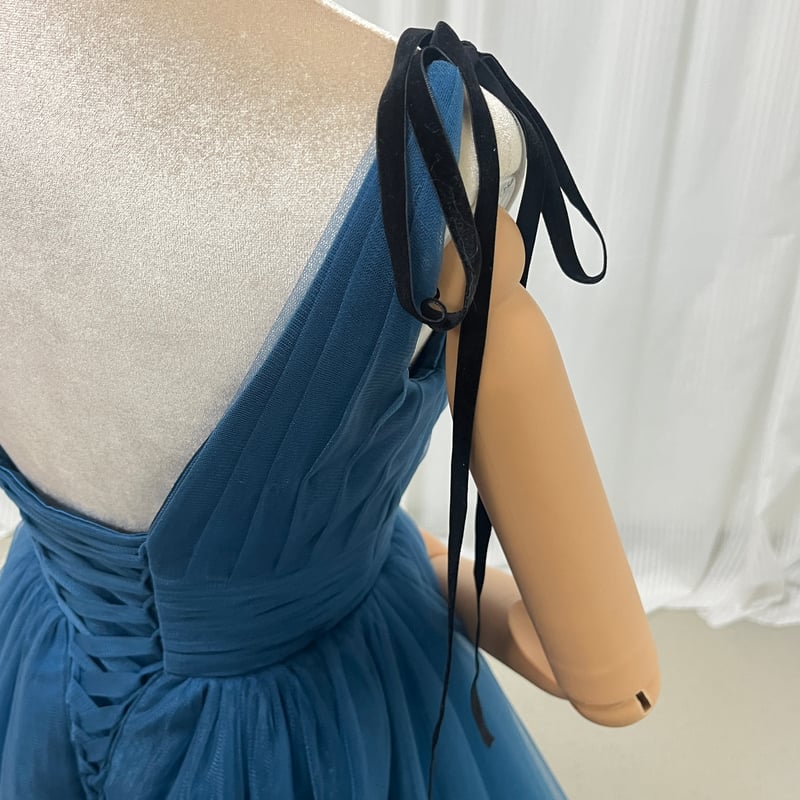 カラードレス 青/ブルー キャミソール Vネック エレガント バックレス  