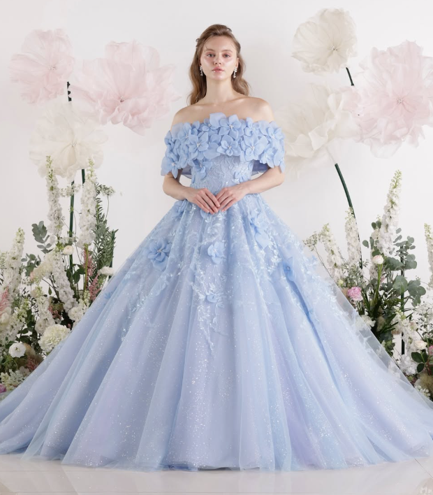 カラードレス 爽やかで優しいブルー キラキラグリッターチュール