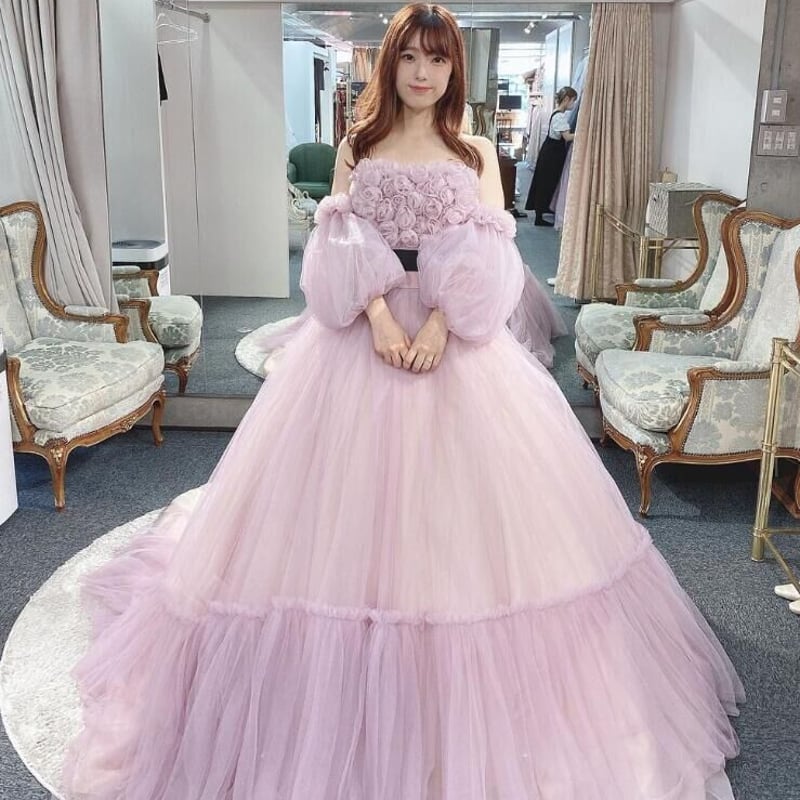 豪華! ウエディングドレス オーキッド 取り外し袖 花モチーフ 豪華! ウエディングドレス オーキッド 取り外し袖 花モチーフ