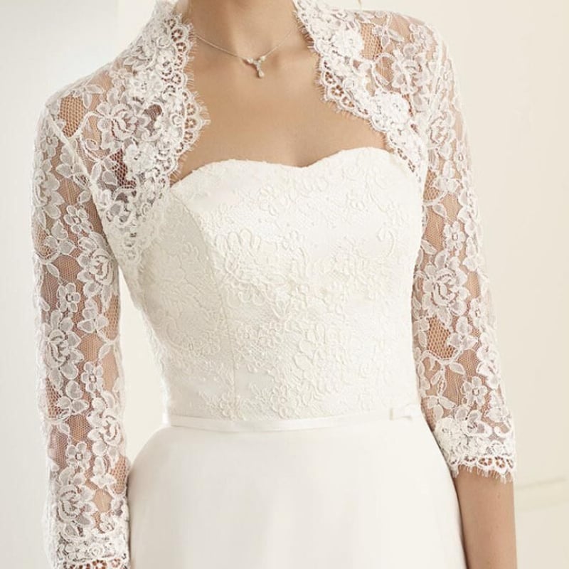 フランス風ウエディングドレス 七分袖丈 ボレロ オフホワイト 花嫁