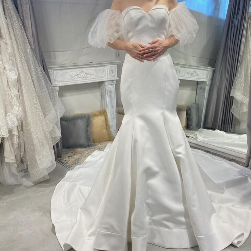 パーティードレス 上品透け袖 ベアトップ マーメイドライン 華やかな  