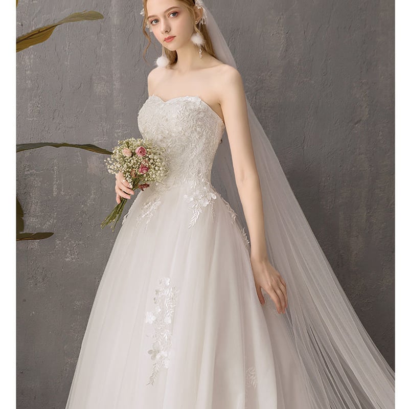 ウエディングドレス ホワイト 上質オーガンジー ベアトップ 高品質  