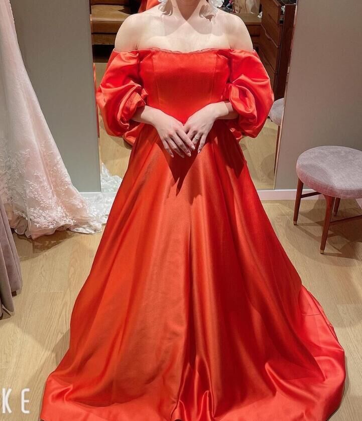 高品質！パーティードレス 前撮り結婚式 2次会 オレンジ ビスチェ  