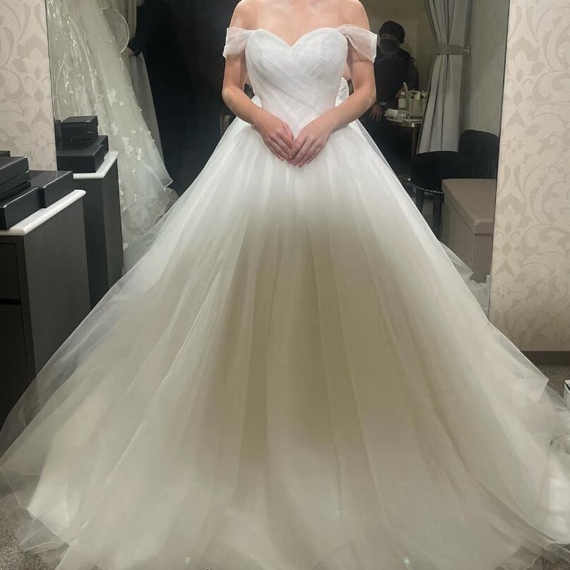 高品質！ ウェディングドレス オフショルダー ビスチェドレス リボン