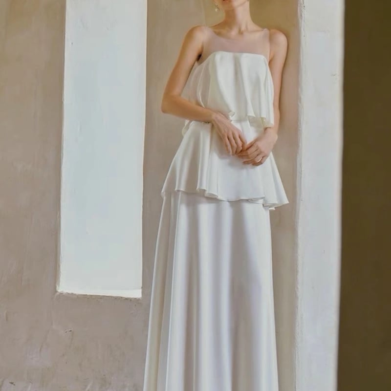 レトロ ウエディングドレス ティアード 二次会 前撮り 後撮り  