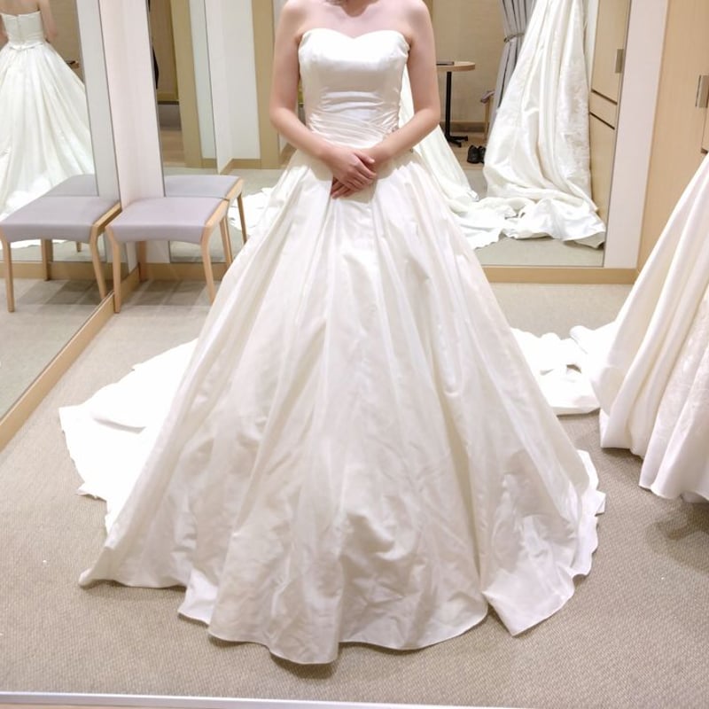 ウェディングドレス ベアトップ シルクタフタ ファスナー 花嫁