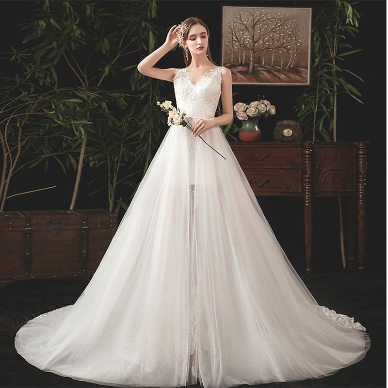 ウエディングドレス アイボリー 贅沢な総レース シアーな美しさ