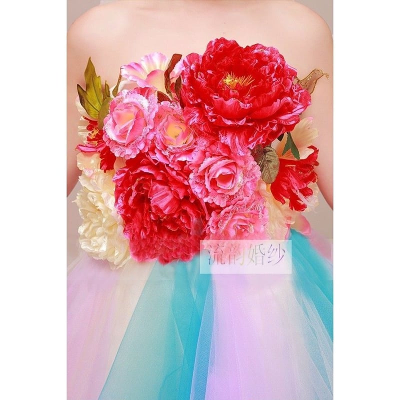 レインボー ミニ カラードレス フィッシュテール カラードレス ドレス  