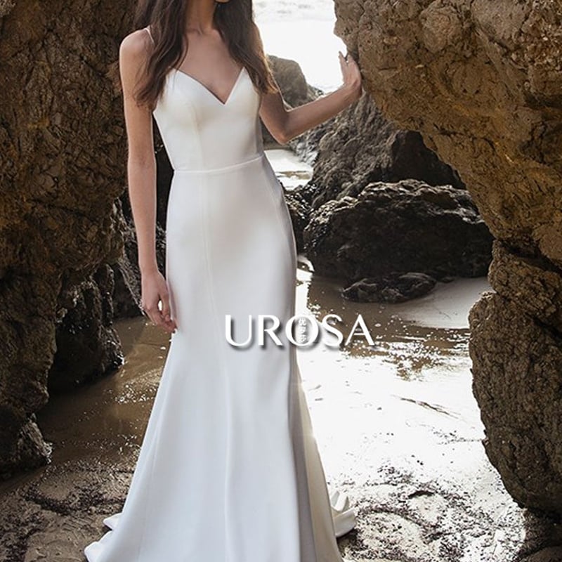 ウエディングドレス 光沢サテン マーメイドライン キャミソール 優雅な  