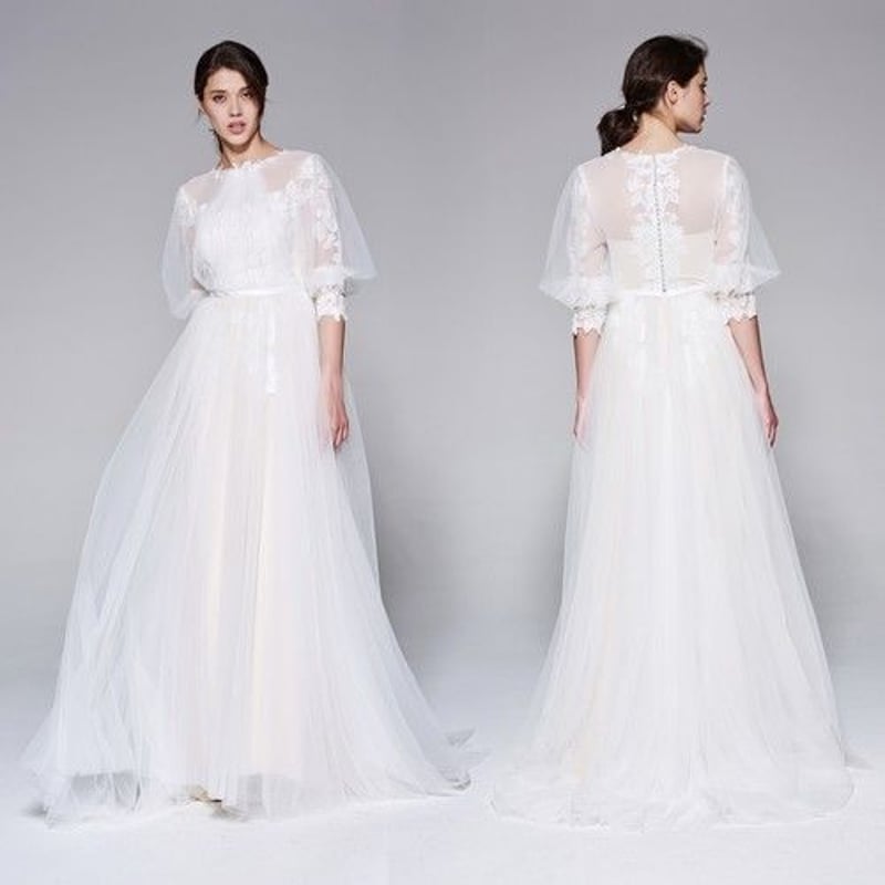 パフスリーブドレス 素敵！ エレガント 中袖 パーティードレス  