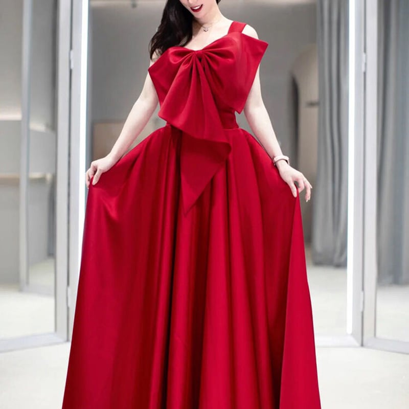 大人気上昇 パーティードレス ワインレッド ワンショルダー クラシカル  