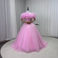 カラードレス  ピンク グラデーションドレス  取り外し可能なオフショルダー シークインチュール 編み上げ+ファスナー 花嫁 前撮り