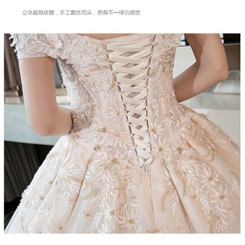 優雅シャンペン ウエディングドレス トレーン パーティー結婚式 優雅シャンペン ウエディングドレス トレーン パーティー結婚式