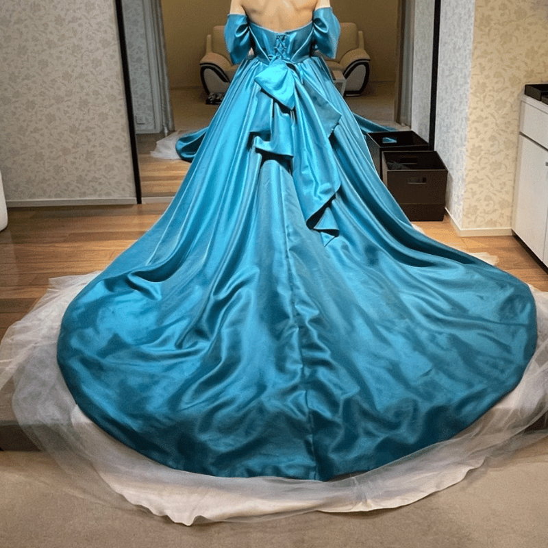 豪華！ 爽やかで優しいブルー 柔らかく重ねたチュールスカート  