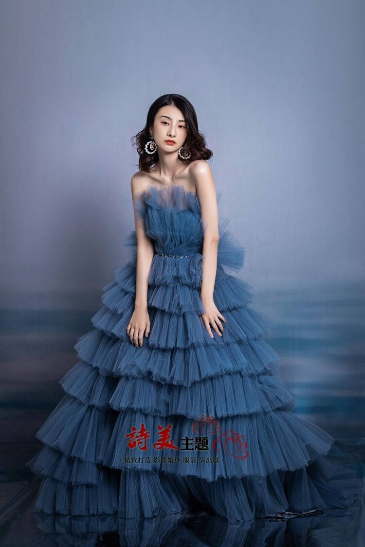 C299 V ネックロング二次会ドレス人気2024人気カラーライトブルー 潤滑 