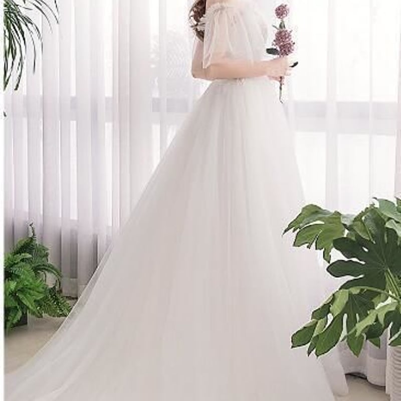 ウエディングドレス ホワイト 上質オーガンジー オフショル ウエディングドレス ホワイト 上質オーガンジー オフショル