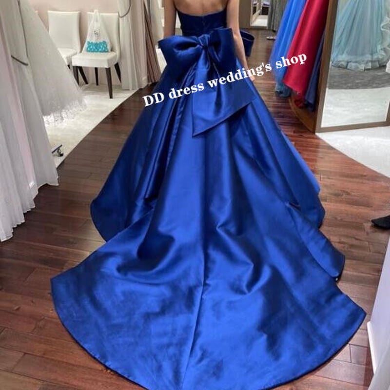 高品質！ パーティードレス 青 ベアトップ 高級イタリアサテン 憧れの