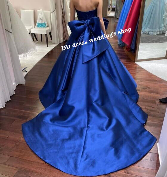 高品質！ パーティードレス 青 ベアトップ 高級イタリアサテン 憧れの